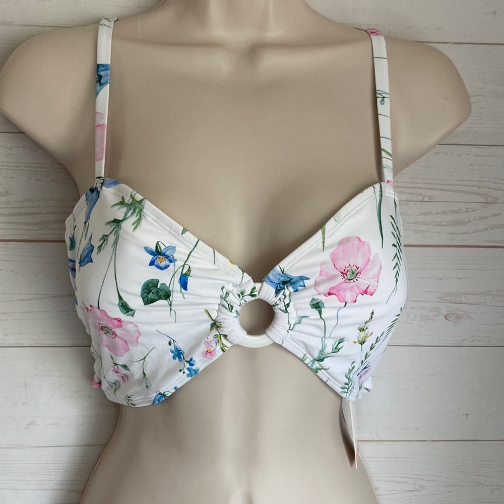 Sea Angel Bridal Size Large Key-Hole Floral Tie Back Bikini Top